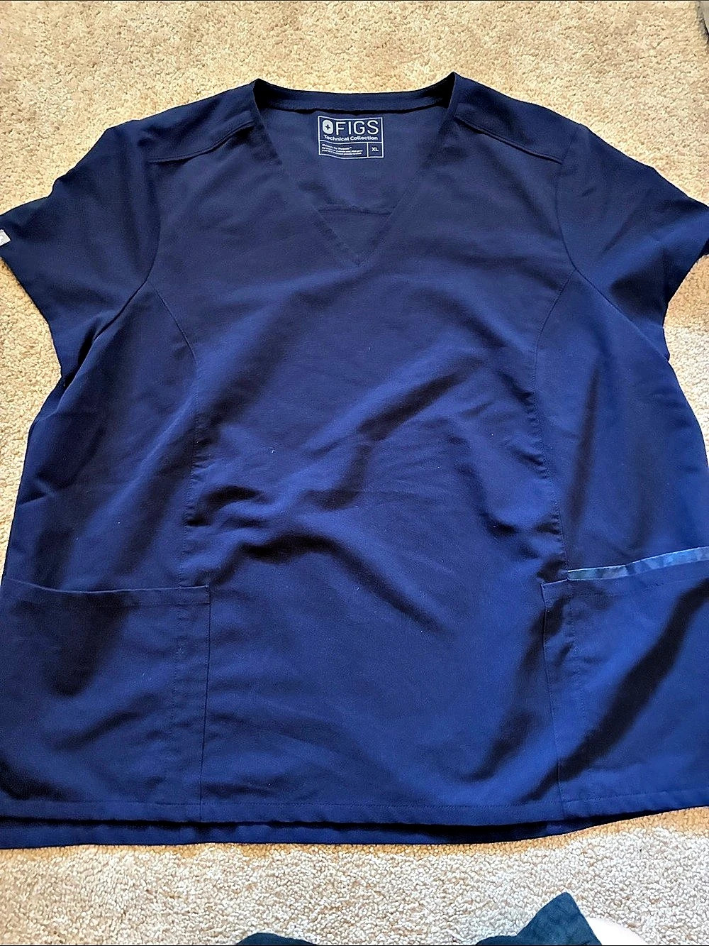 FIGS Gaya Technical Collection V-Neck Scrub Top Dark Navy Blue Women's XL